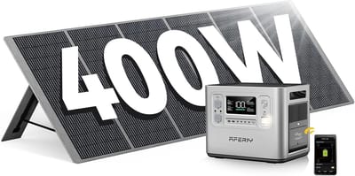 AFERIY P210 Powerstation 2400W 2048Wh met Zonnepaneel 400W - 13 uitgangspoorten - 10 jaar batterijduur - 10 ms UPS - 35 dB fluisterstille werking - zilver