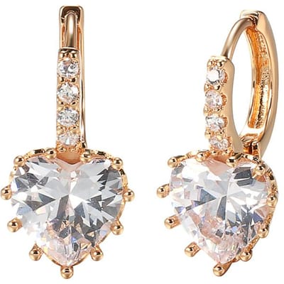 Nouvelles Boucles d'Oreilles Pendantes Cœur Zircon Naturel Couleur Or Rose Boucles d'Oreilles Femme Romantique Mariage Mode Fête Bijoux beige