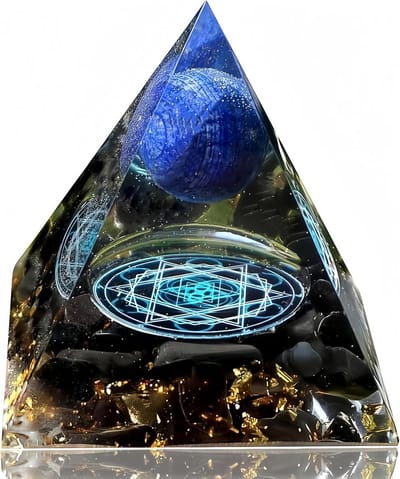 Energie Piramide - Orgoniet Kristal - Meditatie & Welzijn - Handgemaakt Decoratief - 6 cm Kubus - Blauw & Zwart