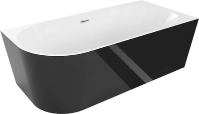 Mexen Mia vrijstaande hoekbadkuip rechts 150 x 75 , wit/zwart, overloop chroom - 52691507575P-01