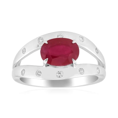 Cavill - Zilveren Damesring - 925 Sterling Zilver - Mozambique Robijn 1 36 ct Ovaal - 10 Zirkonia Rond 0 187 ct - Elegante Rode Ring