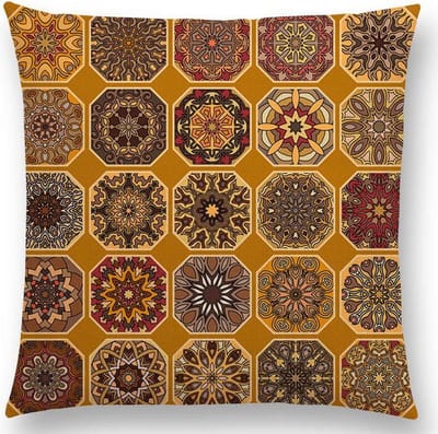 Mandala kussenhoes Yellow Blocks – DUBBELZIJDIG BEDRUKT - Soft Touch – 45x45 cm