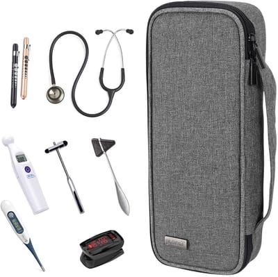 Stethoscoop Tas - Beschermende Draagtas Geschikt Voor 3M Littmann, MDF en ADC - Ruimte Voor Stethoscoop en Accessoires, Grijs, Modern en Duurzaam