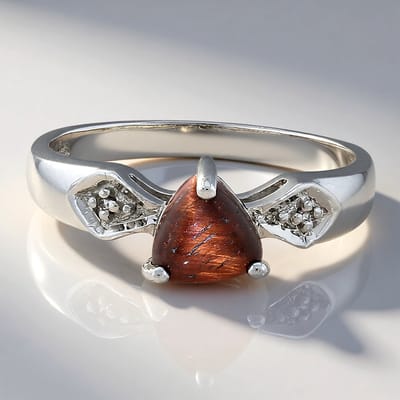 Cavill - Zilveren Ring met Rode Tijgeroog 0,82 ct en Witte Topaas 925 Sterling Zilver - Trilliant Cabochon - Elegante Sieraad voor Dames