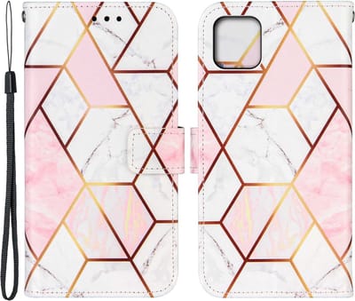 Coverup Hoesje - Geschikt voor iPhone 13 Hoesje - Coverup Book Case - Marmer / Roze