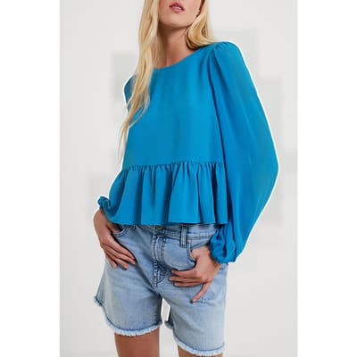 French Connection Crepe Light Georgette Peplum Top Mosaic Blue Größe: XS | Blusen Outlet | Damen | Blau