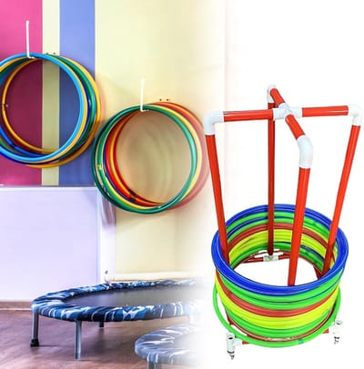 Hoepel Opberger - Fitness Organizer - Sportspullen Opbergen - Met Wielen - 30-50 Hoepels - Rood Wit