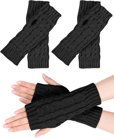 2 Paar Halfvingerige Handschoenen voor Dames, Warme Gebreide Polswarmers voor de Winter, Unisex Korte Handschoenen voor Binnen en Buiten