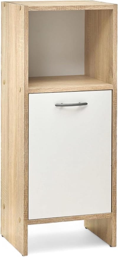 Badkamerkast - Optiek Badkamerkast - Opbergruimte - Houtmateriaal - Wit/Eiken - 33 x 82 x 28 cm badkamerkasten hoog