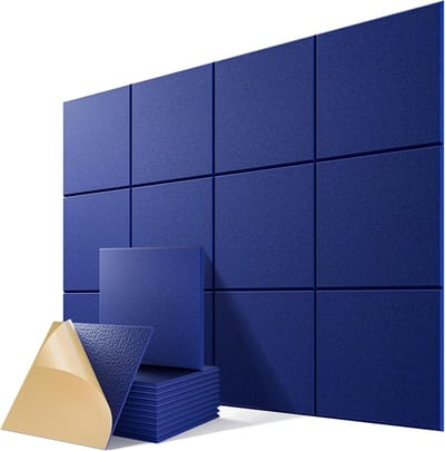 12-pack zelfklevende akoestische panelen - Akoestische panelen - 30 x 30 x 1 cm - Akoestische panelen van polyester met hoge dichtheid -Marineblauw - Thuiskantoor - Geluidsabsorptie en geluidsreductie - Achtergrondmuurdecoratie