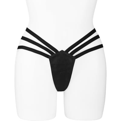 Rimba - Lederen G-String Met Elastische bandjes - Zwart