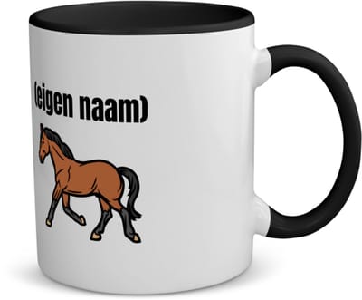 Akyol - rennend paard met eigen naam koffiemok - theemok - zwart - Paarden - dieren liefhebber - iemand die houdt van paarden - verjaardag - cadeau - kado - geschenk - 350 ML inhoud