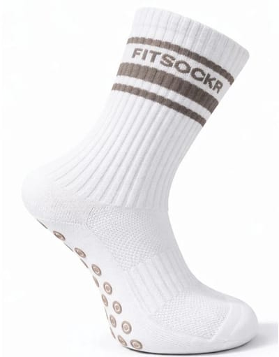 FitSockr Gripsokken Line - Sportsokken met grip - Grip socks - Antislip Sokken Heren/Dames/Kind - Gripsokken voor Voetbal/Fitness/Basketbal/Padel - Wit Bruin - Maat 32/36