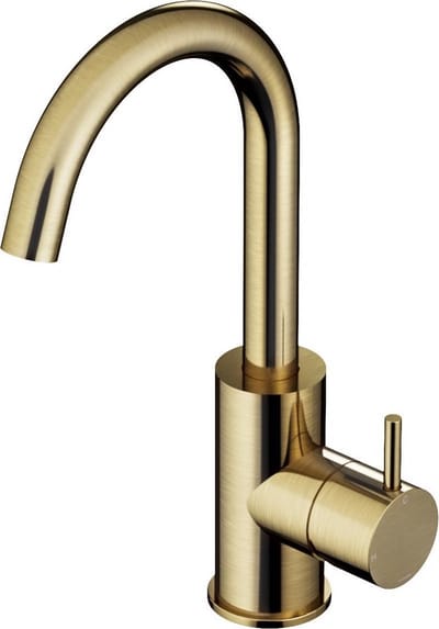 Hotbath Cobber - Wastafelmengkraan - zonder Waste - met Draaibare Uitloop - Geborsteld Messing PVD - Opbouw - Messing - V02