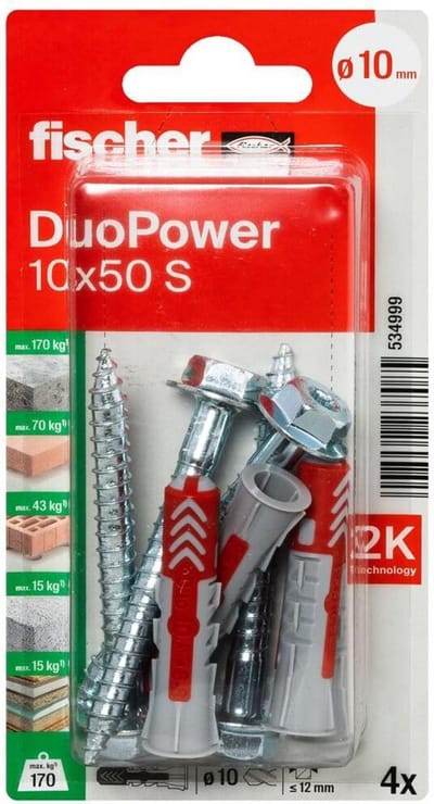 Duopower pluggen 10x50 mm set - Universele pluggen voor optimale bevestiging