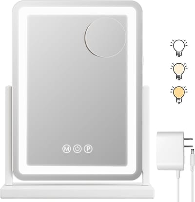 Make-uptafelspiegel - Verlichte Spiegel - Perfecte Make-up - 360 Graden Draaibaar - 33 x 46 cm - Wit