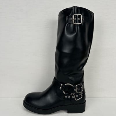 Hoge leatherlook laars met siergespjes zwart Zwart / 36