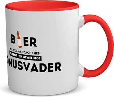 Akyol - bier, nu ik je aandacht heb je bent een geweldige bonusvader koffiemok - theemok - rood - Papa - de beste bonusvader - vader cadeautjes - vaderdag - verjaardagscadeau - verjaardag - cadeau - gift - vader artikelen - 350 ML inhoud