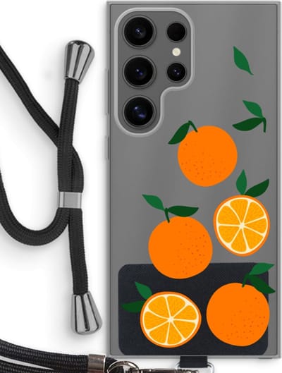 Case Company® - Hoesje met koord geschikt voor Samsung Galaxy S24 Ultra hoesje met Koord - Will you be my clementine - Telefoonhoesje met Zwart Koord - Bescherming aan alle Kanten en Over de Schermrand