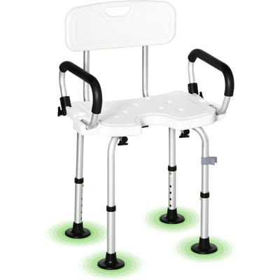 HOMCOM douchestoel, in hoogte verstelbare douchekruk met opklapbare armleuningen, schroefvoeten zonder spoelbak, voor ouderen en gehandicapten, aluminium HDPE, wit