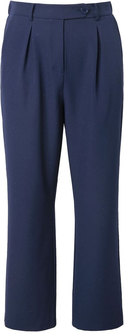 Studio Untold - Dames - Broek wijde pijp hoge taille siersteentjes bandplooien - Marine - Maat 56