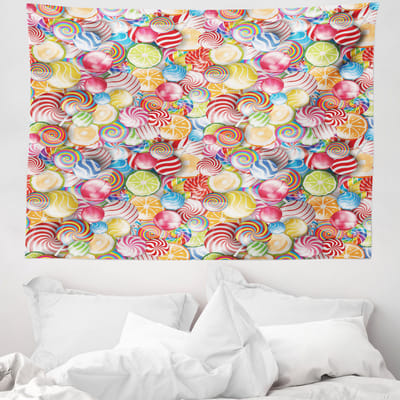 ABAKUHAUS kleurrijk wandtapijt, snoepwinkel gemaakt van zachte microvezelstof wasbaar zonder vervagend digitaal print, 150 x 110 cm, meerkleurig