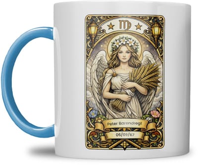 Sterrenbeeld mok - Maagd - Licht Blauw - Tarot mok - Gepersonaliseerd met naam en datum