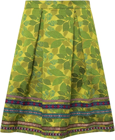 Ulla Popken - Dames - Rok A-lijn jacquard-bloemenmotief sierbanden - Lichtolijf - Maat 44