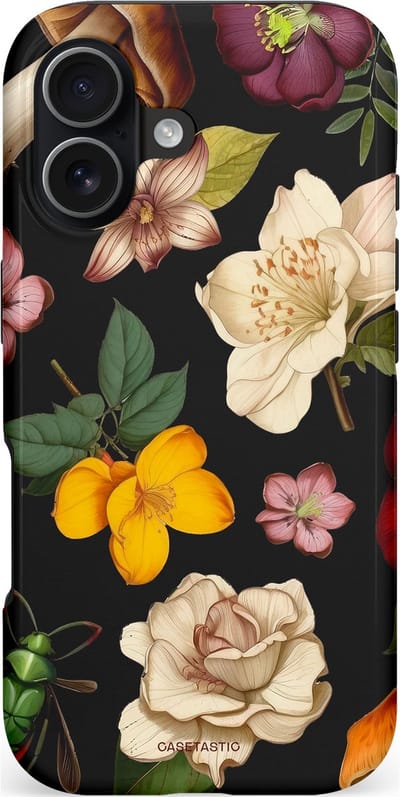 Casetastic hoesje geschikt voor Apple iPhone 17 - MagSafe - Dubbellaagse bescherming - Bosrijke betovering - Fashion Case - Zwart Taupe Perzik Donkergroen