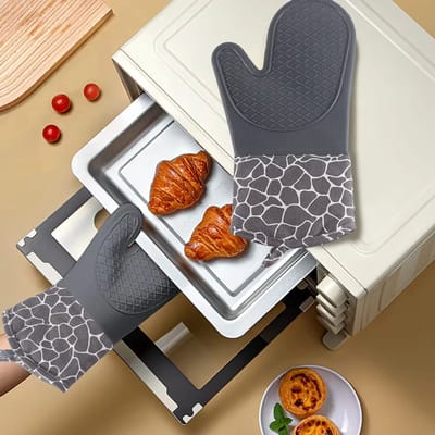 Ovenwant met Siliconen Cover - Grijs - Design - Print - Oven - Warmtebestendig - Hittebestendig - Keuken - Koken - BBQ - Pannenlap - 1 Stuks - Ovenhandschoen - Oven Glove - Pot Pad - Grey