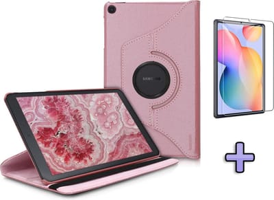 HB Hoes Geschikt voor Samsung Galaxy Tab S6 Lite - Draaibare Tablet Case met Standaard - Roségoud & Glazen Screenprotector