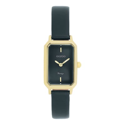 OOZOO Vintage series - Goudkleurige horloge met donker groene leren band - C20422