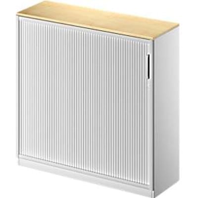 Schäfer Shop Genius Roldeurkast TETRIS SOLID, 3 ordnerhoogten, B 1200 mm, incl. 19 mm afdekplaat, esdoornpatroon/blank aluminium/blank aluminium