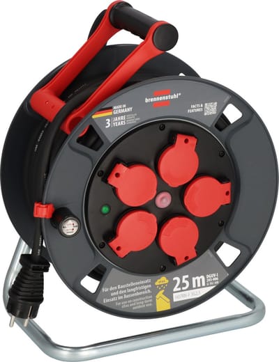 Brennenstuhl Professional kabelhaspel 300 KU 2200 (25m kabel in zwart, gemaakt van speciale kunststof, voor gebruik op bouwplaatsen en permanent buitengebruik, Made in Germany)
