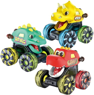 3-delige Dinosaurus-duwspeelgoedauto's, Cadeau Voor Jongens En Meisjes, Geschikt Voor Peuters Van 1-3 Jaar, Lichtgevende Dinosaurusauto's Voor Jongens
