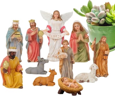 Kerststal Set - Religieuze Beeldjes - Kerst Decoratie - Gedetailleerd Hars - 24.7cm Hoog