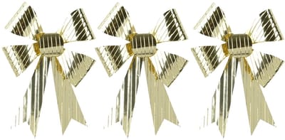 Decoris Kerst ornamenten strikken - 3x st - goud - 14 x 10 cm - kerstboomstrikjes - kerstversiering kerststrikken