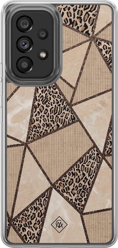 Casimoda® hoesje - Geschikt voor Samsung Galaxy A52 5G - Leopard Abstract - 2-in-1 case - Schokbestendig - Luipaardprint - Verhoogde randen - Bruin/beige, Transparant