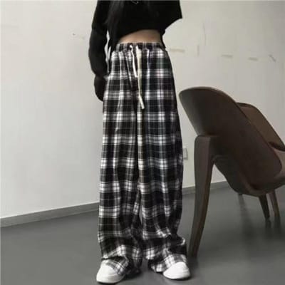 Katoen Gedrapeerde Vloerruit Wijde Pijpen Broek Lente en Herfst Nieuw Dun Amerikaans Retro Los Recht Trekkoord Casual Broek M gray