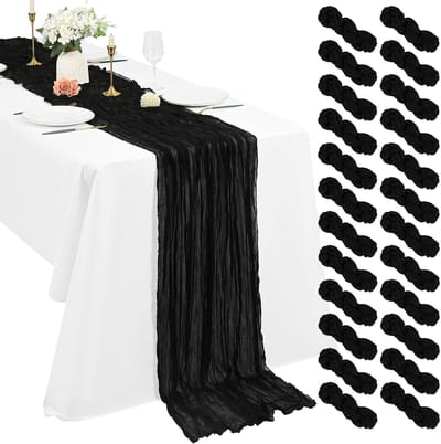 Set van 24 zwarte kaasdoek, 24 stuks, 24 meter boho gaas tafelloper 50 x 300 cm rustieke romantische lange tafelloper voor bruiloftsfeest, bruidsfeest, kerstdecoratie