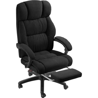 tectake® Luxe Bureaustoel - Ergonomische Directiestoel met Voetsteun en Hoofdsteun - Stoel voor Bureau of Kantoor met Dikke Veloursbekleding - Bureaustoelen voor Volwassenen - Soepel draaiend, met Wieltjes - Verstelbare Rugleuning en Hoogte - Zwart