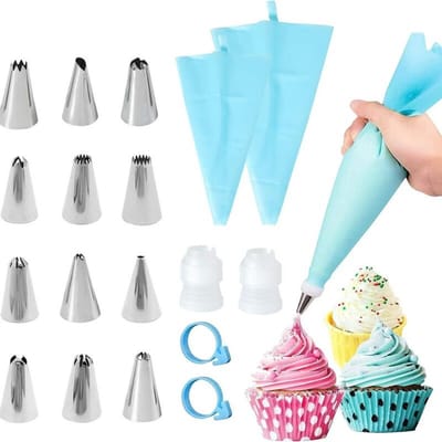 Herbruikbaar Professionele spuitzak Stevige katoenen binnencoating 12 roestvrijstalen spuitmondjes voor cake- en biscuitdecoratie Herbruikbaar en vaatwasserbestendig,18-delige set