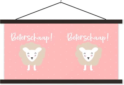Posterhanger incl. Poster 60x30 cm - Schoolplaat - Get well soon - Spreuken - Stippen - Schapen - Textielposter - Zwarte latten