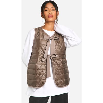 boohoo Dames Gilet met strikdetail | Chocoladebruin | Maat: 38