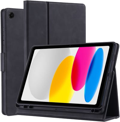 oTronica hoes geschikt voor iPad 2022 hoes 10.9 inch - ipad 10e generatie hoes bookcase met pencil houder premium leren cover - Zwart
