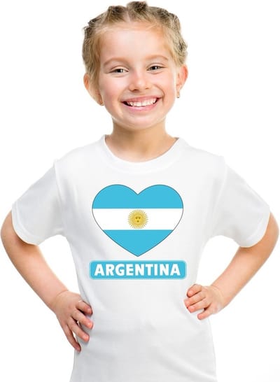 Argentinie Supporters t-shirt - kinderen - hartjes vlag - wit - korte mouwen - sport - kleding 110/116