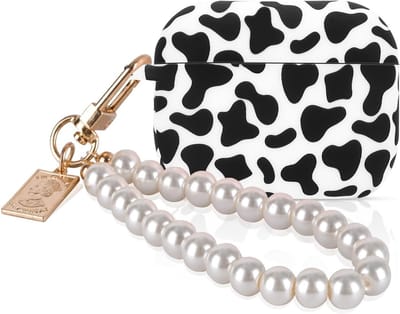 Elegante en Beschermende Sleutelhanger Hoes voor Airpods Pro 3, Schokbestendig, Krasbestendig en Stofdicht in Melk Koe Design