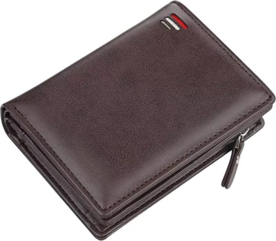 Heren Portemonnee PU Leer - Korte Leren Portemonnee met Rits Muntvak - Kaarsenhouder - Vintage Grote Capaciteit - Bruin