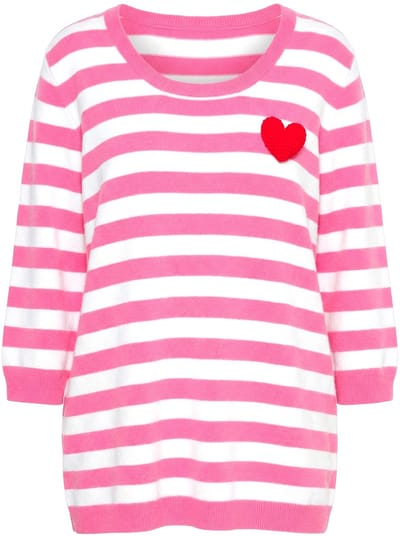 MIAMODA - Dames - Gebreid shirt Comfort Fit strepen afneembare hart-broche - Flamingo - Maat 42