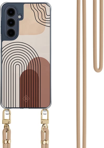 Casimoda® hoesje met beige koord - Geschikt voor Samsung A16 - Warm Curves - Afneembaar koord - TPU/polycarbonaat - Bruin/beige